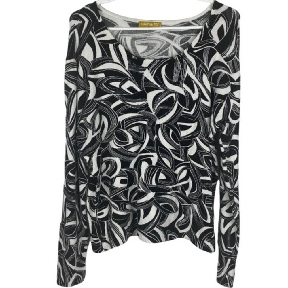 Louise FD Sweater Womens Medium Black White Lightweight Pullover Beaded Top